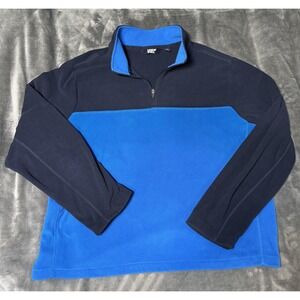 Lands‎ End Sweater Mens XL Blue Black Fleece Quarter Zip Pullover Colorblock